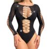 Rhinestone Cutout Bodystocking Long Sleeve Backless Sexy Nightclub detail 5