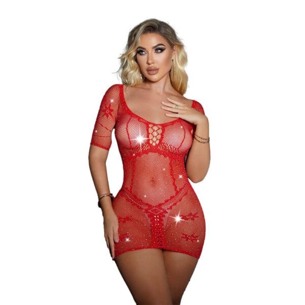 Cutout Crystal Short Sleeve Dress Lingerie - detail
