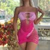 Cutout Gradient Pink Bandeau Dress Lingerie - detail