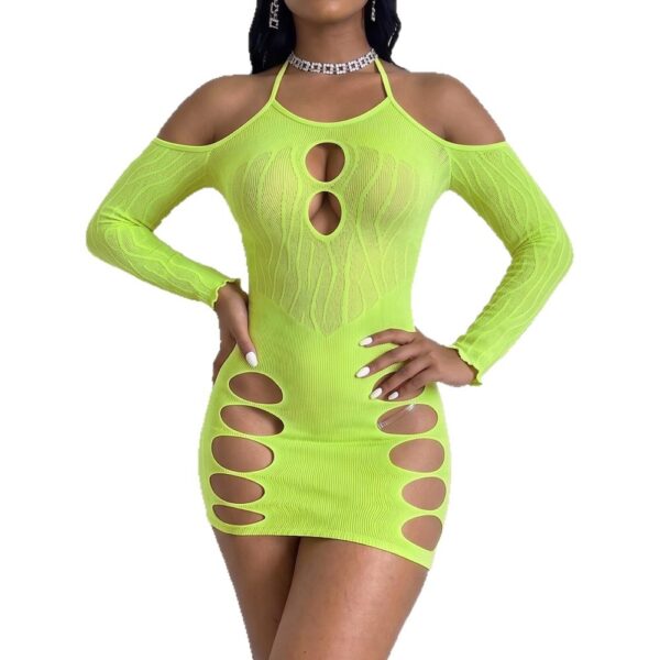 sensual see through cutout knit dress halter off shoulder view 5 Sensual See-Through Cutout Knit Dress Halter Off-Shoulder detail 5