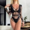 Sexy Black Cutout Lingerie Hot Girl Party Sheer detail 2