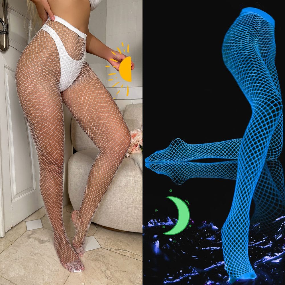 Sexy Cutout Glow-In-Dark Fishnet Bodycon Pantyhose Neon