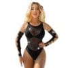 See-Through Long Sleeve Cutout Rhinestone Bodystocking - detail