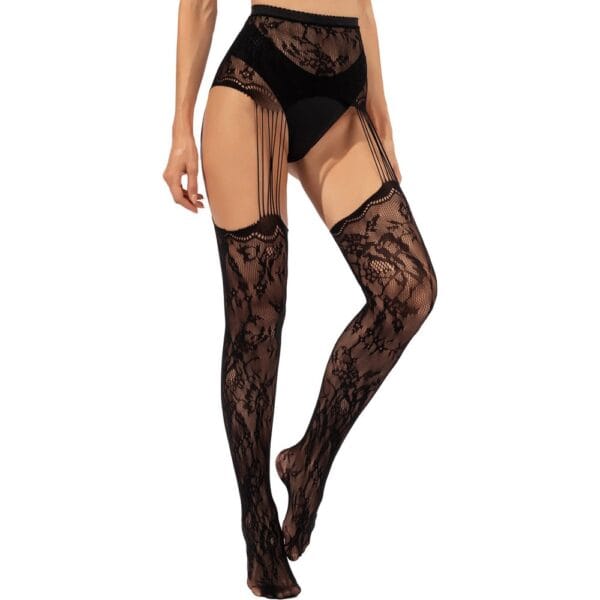 Sexy Jacquard Open-Crotch Fishnet Tights Pantyhose Black Cutout detail 5