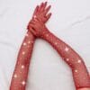 Rhinestone Fishnet Black Gloves - detail