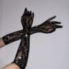Rhinestone Leopard Fishnet Black Gloves