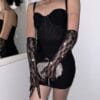 Rhinestone Leopard Fishnet Black Gloves - detail