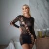 Striped Cutout Crystal Long Sleeve Dress Lingerie - detail