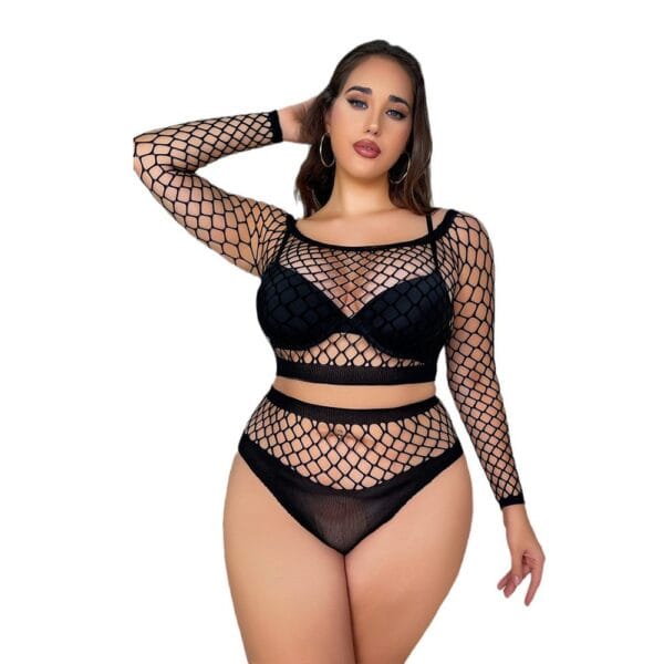 Xl Plus Size European 2-Piece Set Bikini Fishnet Plus Size Lingerie detail 5