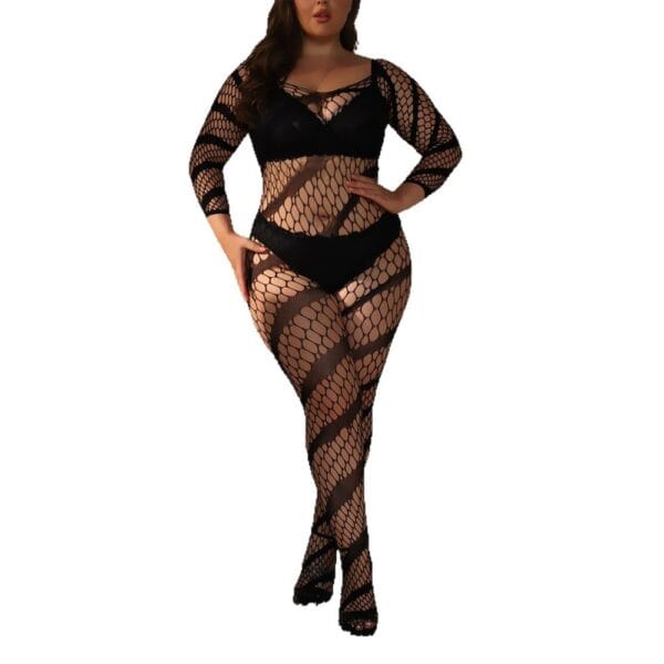 Xl Plus Size European Sexy Cutout Striped Lingerie Dress detail 5