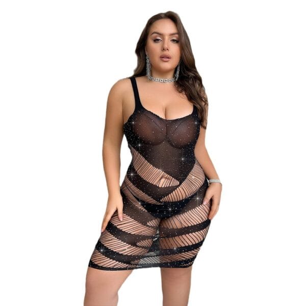 Xl Plus Size European Sexy Cutout Striped Rhinestone Lingerie detail 5