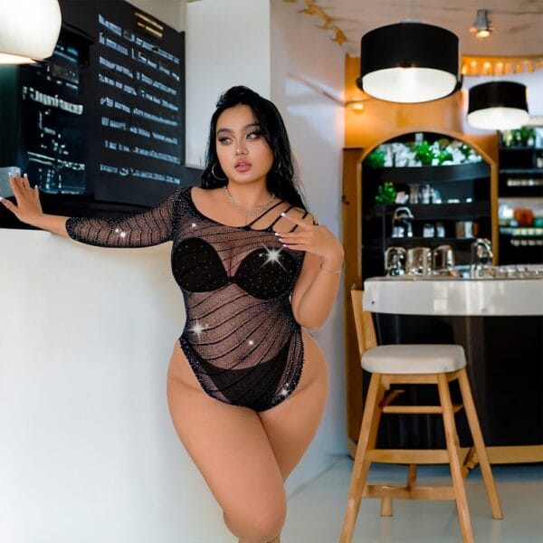 Xl Plus Size European Striped Rhinestone Lingerie Seductive See-Through
