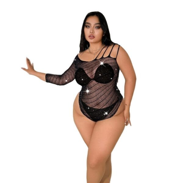 Xl Plus Size European Striped Rhinestone Lingerie Seductive See-Through detail 5